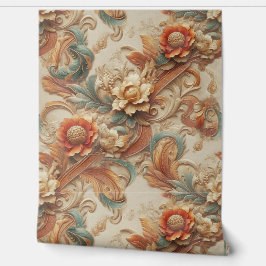 シックなエレガントクリームとレザーの花の質感 壁紙