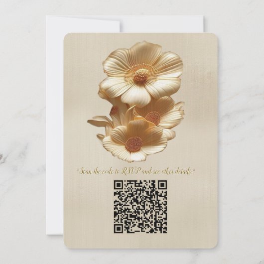 シックなエレガントクリームとレザーの花の質感 招待状 (裏面)