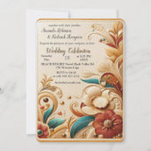 シックなエレガントクリームとレザーの花の質感 招待状 (正面)