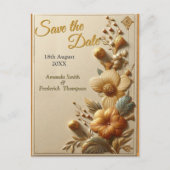 シックなエレガントクリームとレザーの花の質感 案内ポストカード (正面)