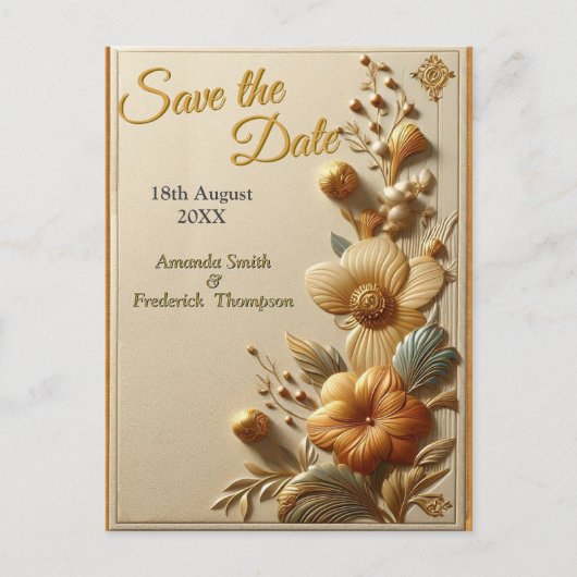 シックなエレガントクリームとレザーの花の質感 案内ポストカード (正面)