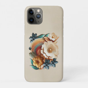 シックなエレガントクリームとレザーの花の質感 iPhone 11 PROケース