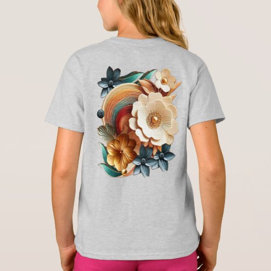 シックなエレガントクリームとレザーの花の質感 Tシャツ (裏面)