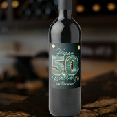 シックなエレガントティール（緑がかった色）と金ゴールドメタリック50誕生日 ワインラベル