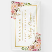 シックなエレガントフローラ金ゴールドフレームベビーシャワー 横断幕 (縦)