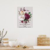 シックなエレガントブルゴーニュの花のメニューサイン ポスター (キッチン)