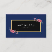 シックなエレガントブロガーのソーシャルメディアのブルーフローラ 名刺 (正面)