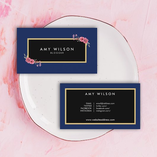 シックなエレガントブロガーのソーシャルメディアのブルーフローラ 名刺