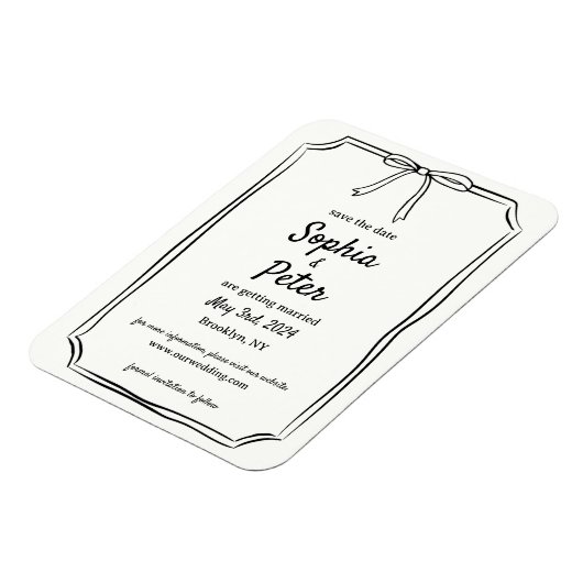 シックなエレガント弓タイムレスウェディング日付を保存 マグネット (左側)