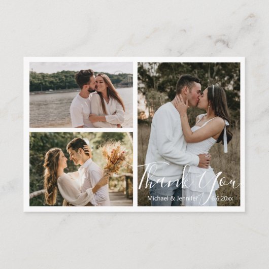 シックなエレガント書結婚道の3枚の写真コラージュ サンキューカード (正面)