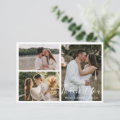 シックなエレガント書結婚道の3枚の写真コラージュ サンキューカード (スタンド正面)