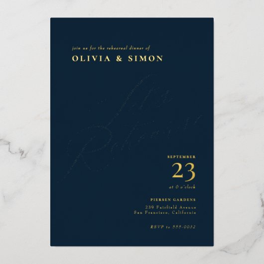 シックなエレガント書道リハーサルディナーインビタティ 箔招待状 (正面)