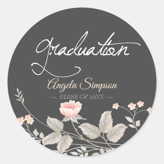 シックなエレガント水色フローララウンドステッカー ラウンドシール (正面)