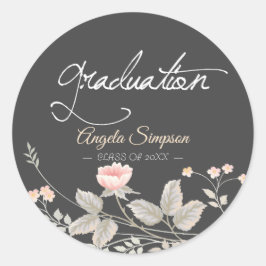 シックなエレガント水色フローララウンドステッカー ラウンドシール