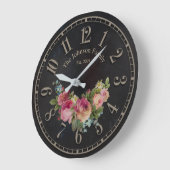 シックなエレガント花のカスタマイズ可能な名前時計 ラージ壁時計 (傾斜)