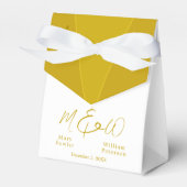 シックなエレガント金ゴールドと白の新郎新婦の名前 フェイバーボックス (正面サイド)