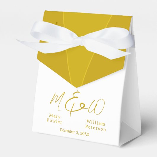 シックなエレガント金ゴールドと白の新郎新婦の名前 フェイバーボックス (正面サイド)