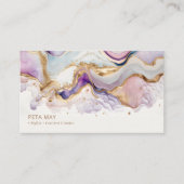 シックなエレガント金ゴールドと紫の抽象芸術水色QR 名刺 (正面)