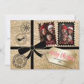 シックなエレガント金ゴールドギフトボウフォトメリークリスマス シーズンカード (正面)