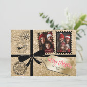 シックなエレガント金ゴールドギフトボウフォトメリークリスマス シーズンカード (スタンド正面)