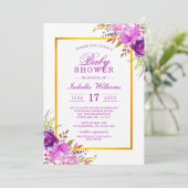 シックなエレガント金ゴールドパープルフローラベビーシャワー 招待状 (スタンド正面)