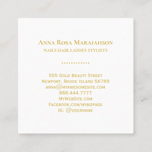 *~*シックなエレガント金ゴールドパープル大理石爪、 ネイル スクエア名刺 (裏面)