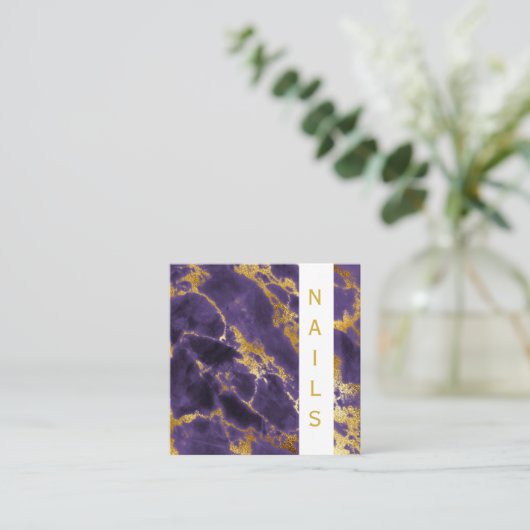 *~*シックなエレガント金ゴールドパープル大理石爪、 ネイル スクエア名刺 (スタンド正面)