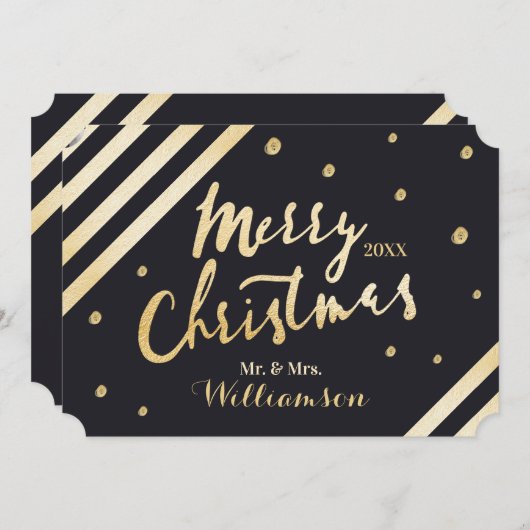 シックなエレガント金ゴールドメリークリスマス新婚夫婦の写真 シーズンカード (正面/裏面)