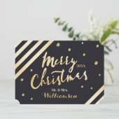 シックなエレガント金ゴールドメリークリスマス新婚夫婦の写真 シーズンカード (スタンド正面)