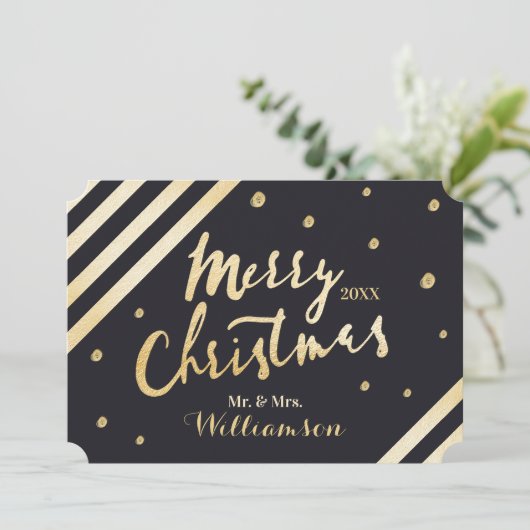 シックなエレガント金ゴールドメリークリスマス新婚夫婦の写真 シーズンカード (スタンド正面)