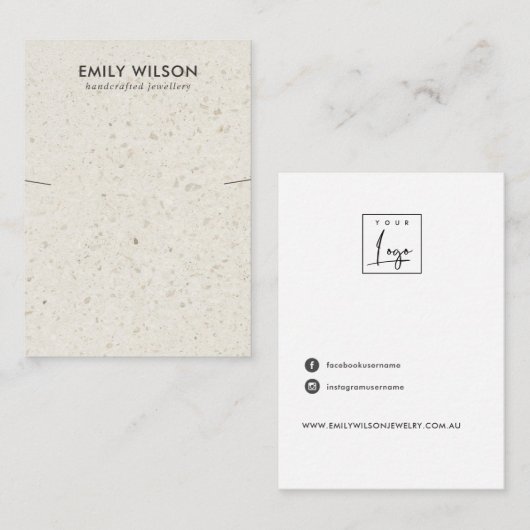 シックなオフホワイトテラゾネックレスブレスレットディスプレイ 名刺 (正面/裏面)