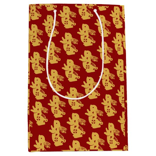 シックなオリエンタルエレガンス新年中国の金ゴールド ミディアムペーパーバッグ (正面)