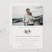 シックなオリーブの枝の葉の婚約写真招待状 サンキューカード (正面/裏面)