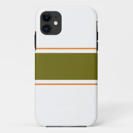 シックなオリーブグリーンオレンジレーシングストライプズオンホワイト iPhone 11 ケース