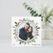 シックなオリーブグリーンホリークリスマスリース写真 シーズンカード (スタンド正面)