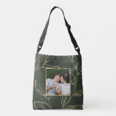 シックなオリーブフェイクグリーンと金ゴールド植物写真 クロスボディバッグ (裏面)