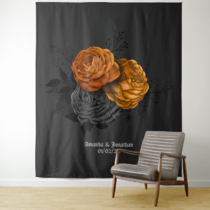 シックなオレンジとブラック結婚ゴシックテーマ タペストリー