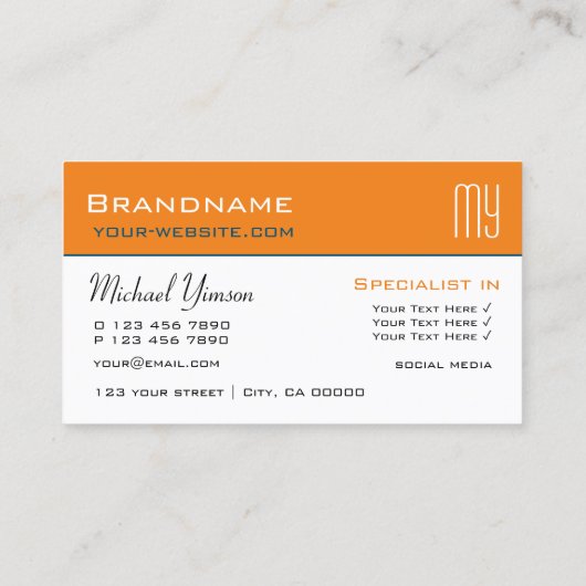 シックなオレンジとホワイトとイニシャルプロフェッショナル 名刺 (裏面)