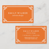 シックなオレンジとホワイトギリシャ鍵 名刺 (正面/裏面)