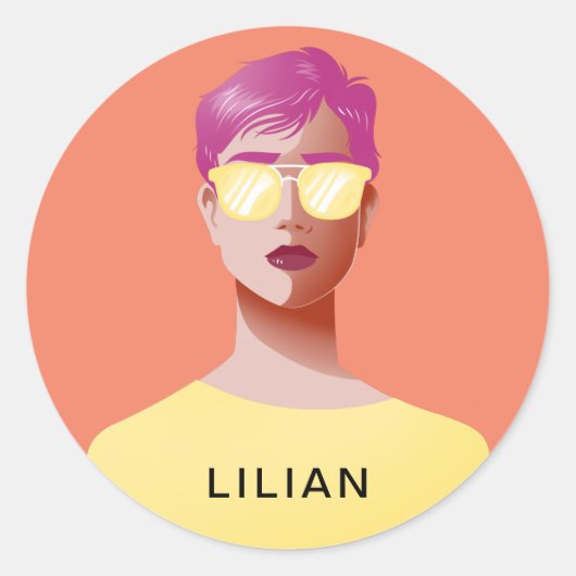 シックなオレンジと上品な女性 ラウンドシール (正面)