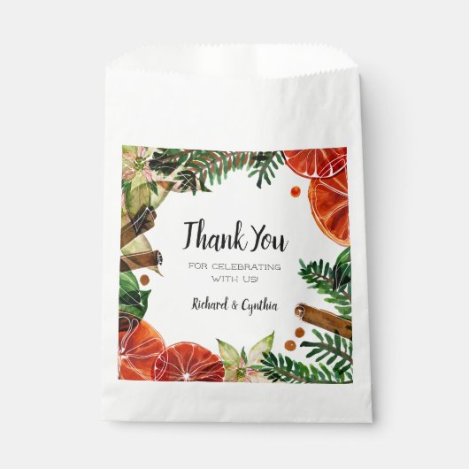 シックなオレンジスライスとシナモンクリスマス フェイバーバッグ (正面)