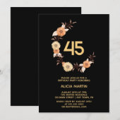 シックなオレンジフラワーボタニカル金ゴールドブラック誕生日 招待状 (正面/裏面)