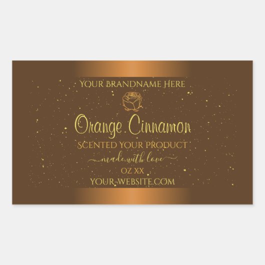 シックなオレンジブラウン製品ラベル金ゴールドグリッターバラ 長方形シール (正面)