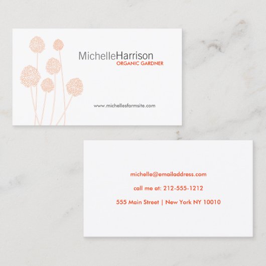 シックなオレンジポムポンフラワー 名刺 (正面/裏面)