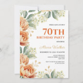 シックなオレンジ牡丹金ゴールドリーフグリーナリー誕生日 招待状 (正面)