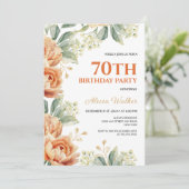シックなオレンジ牡丹金ゴールドリーフグリーナリー誕生日 招待状 (スタンド正面)