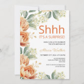 シックなオレンジ牡丹金ゴールドリーフサプライズ誕生日 招待状 (正面)