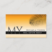 シックなオレンジ色のグラデーションパームリーフモノグラムと写真 名刺 (正面)