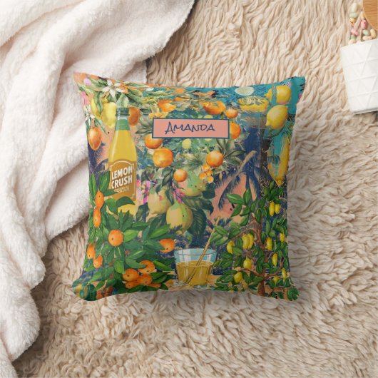 シックなオレンジ色のシチリアの柑橘類のコラージュフローラタイル クッション (ブランケット)