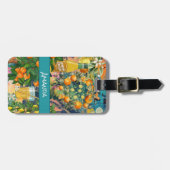 シックなオレンジ色のシチリアの柑橘類のコラージュフローラタイル ラゲッジタグ (正面横)